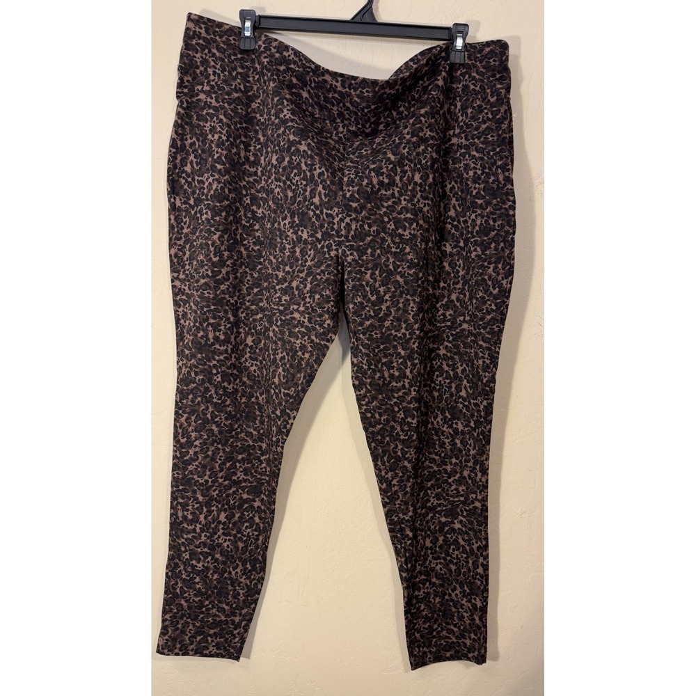 Terra & Sky Leggings Women 4X (28-30W) Brown Leopard Print High Rise Pants NEW